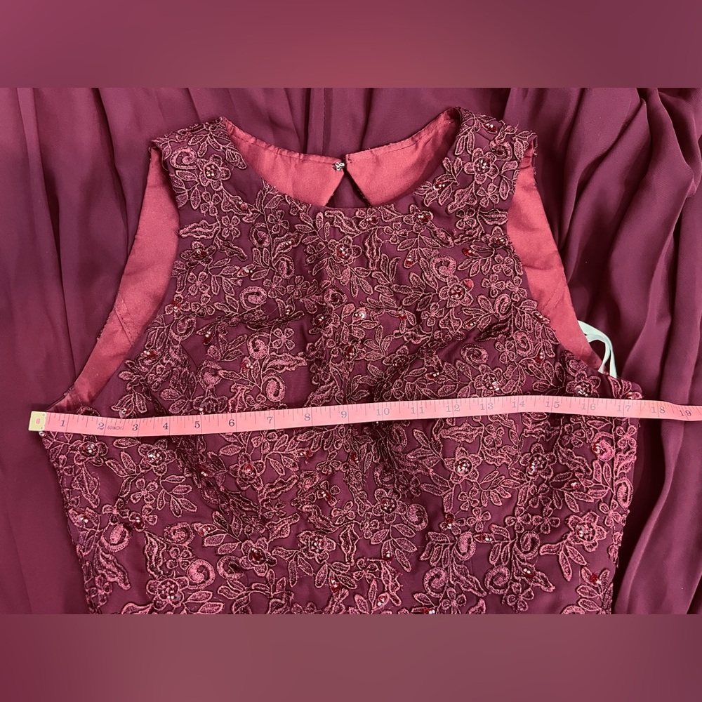 Burgundy Lace Bodice Evening Gown Flowing Chiffon Skirt Prom Cocktail Sz M NWT D - Picture 13 of 13